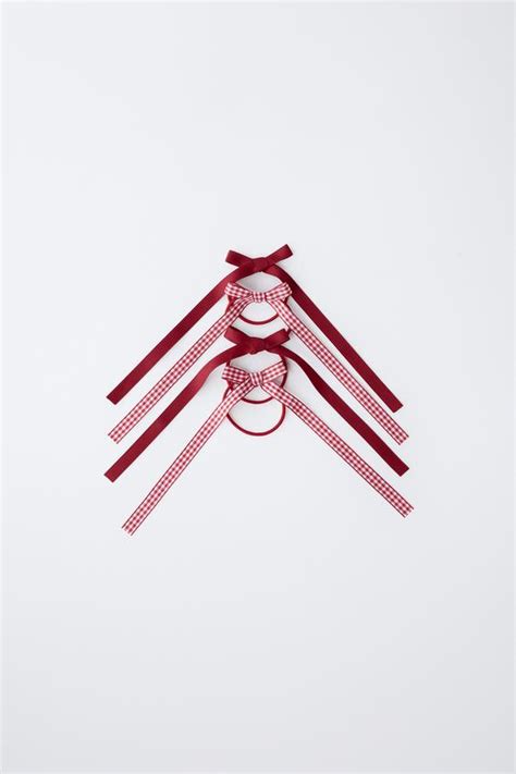 4-PACK OF GINGHAM CHECK HAIR BOBBLES WITH BOWS - Burgundy | ZARA India