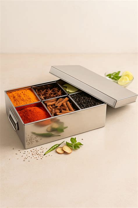 Stainless Steel Commercial Masala Dani | Multi-Compartment Spice Box w ...