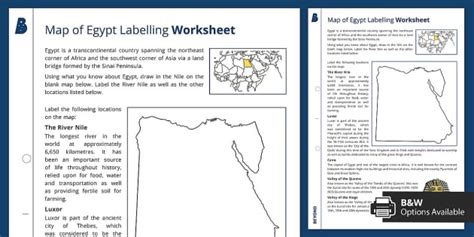 Map of Egypt: Labelling Worksheet