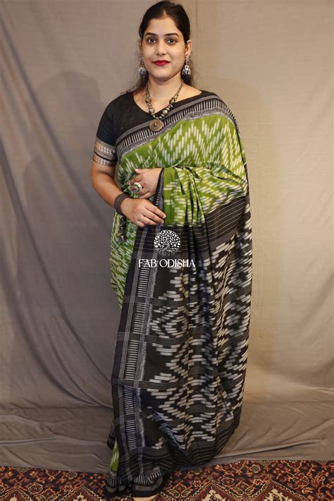 OLIVE GREEN PARADISE COTTON IKAT SAREE – Fabodisha