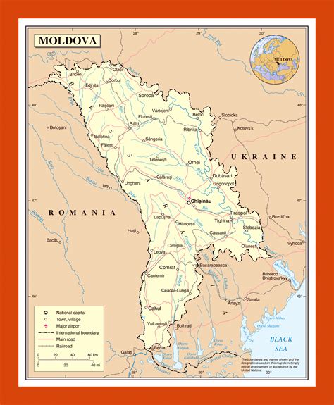 Detailed Political Map Of Moldova With Roads Railroads And Major Detailed Political Map Of ...