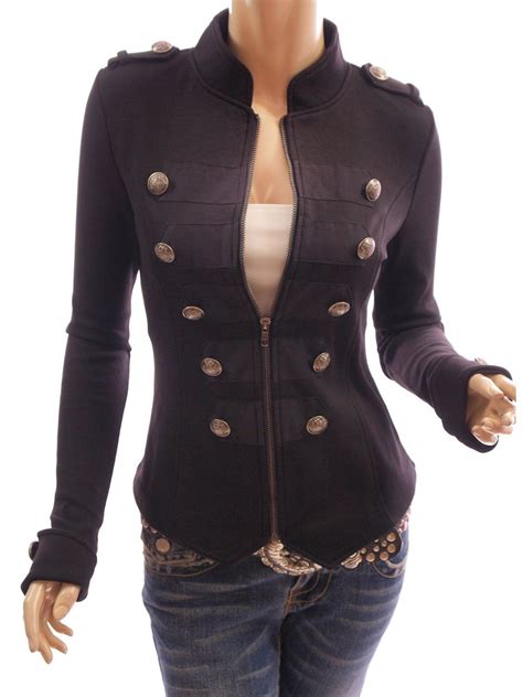 Zip Up Front Long Sleeve Stand Collar Military Style Jacket | Fashion ...