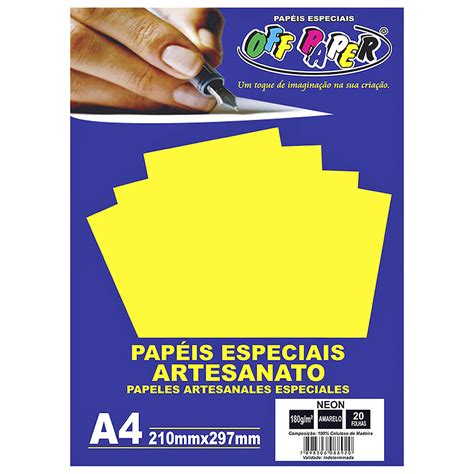 Papel Neon Amarelo A4 180g Especial para Artesanato Enfeites Decoração ...