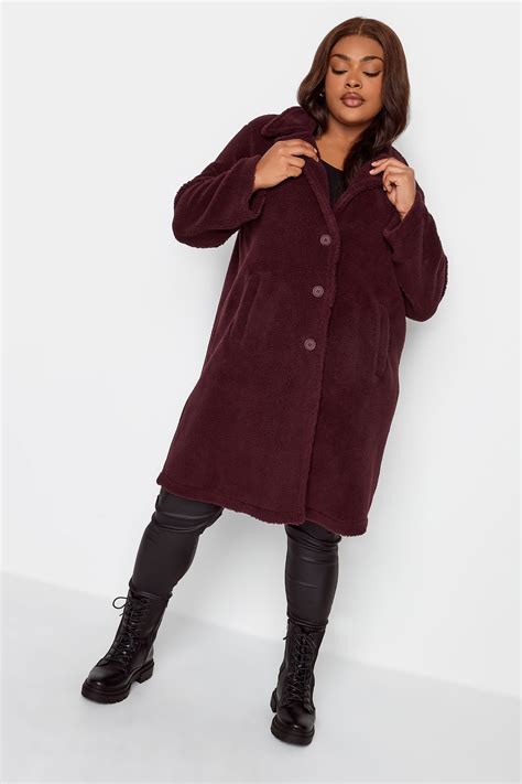 YOURS Curve Plus Size Dark Red Faux Fur Coat | Yours Clothing