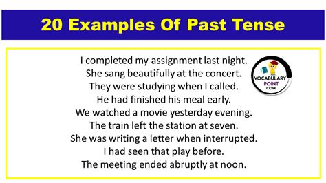 Image result for 20 Examples of Past Tense