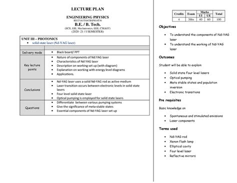 Nd-YAG laser - essay to learn and writing - Credits Exam Marks Total UI ...