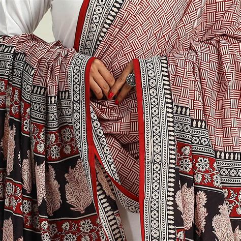 Red Hand Block Print Cotton Bagh Dupatta