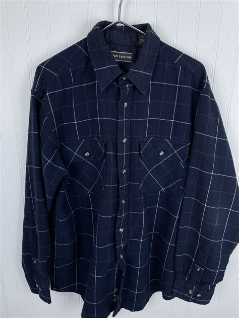 DAVID TAYLOR Mens Navy Blue Plaid Shirt Flannel Style Button Down Size ...