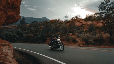 Wallpaper motorcycle, bike, biker, rider, road, rocks hd, picture, image