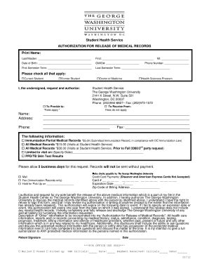 Fillable Online studenthealth gwu Immunization and Medical Record ...