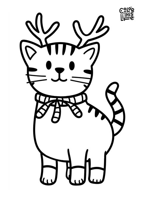 Christmas Cat Coloring Pages (Free Printable)