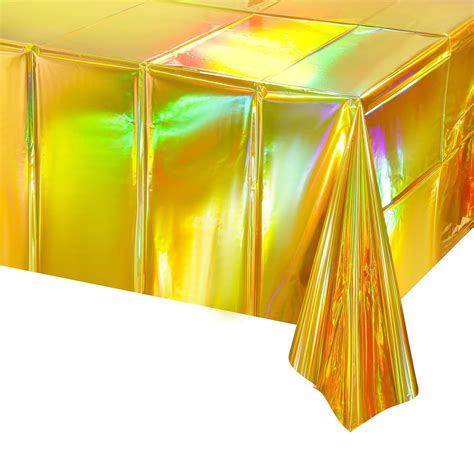 Buy 1 Pack Golden Iridescence Tablecloths Shiny Disposable Laser ...
