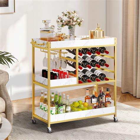 Amazon.com: 4 EVER WINNER Bar Carts for The Home Gold, 3-Tiers Bar Cart ...