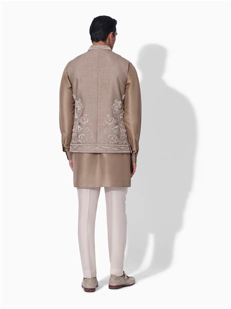Taupe Embroidered Short Bundi Set – Rohit Gandhi & Rahul Khanna