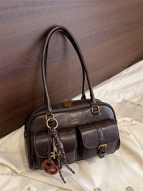 Bolsa de Ombro de Grande Capacidade Retrô de Cor Sólida em Couro ...