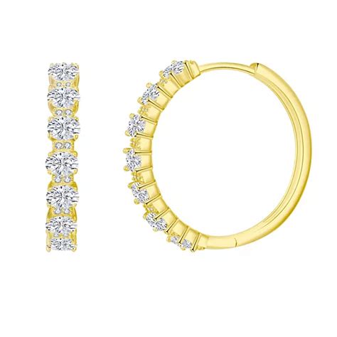 Argento Forte 14k Gold Over Silver Round & Marquise Cubic Zirconia Hoop ...