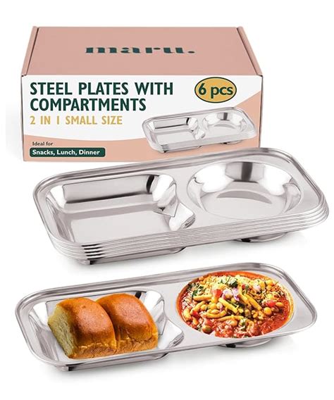 Buy MARU Small Stainless Steel Snacks Plate with Compartments Set of 6 ...