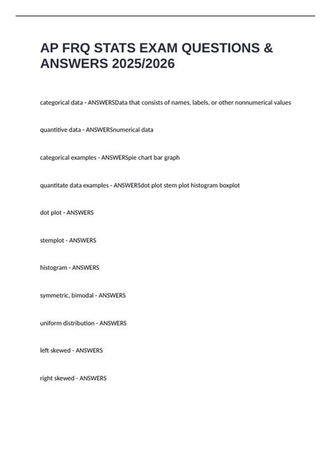 AP FRQ STATS EXAM QUESTIONS & ANSWERS 2025/2026 - AP FRQ STATS - Stuvia US