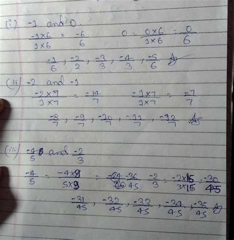 1. List five rational numbers between:-(i) -1 and 0(ii) -2 and -1(iii-4 ...