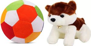 tgr CUTE STUFFED SOFT TOY HUSKY DOG & MULTICOLOR FOOTBALL SPECIAL PACK ...