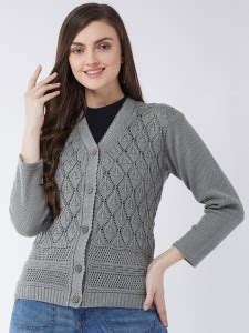 Pivl Self Design V Neck Casual Women Grey Sweater - Buy Pivl Self ...