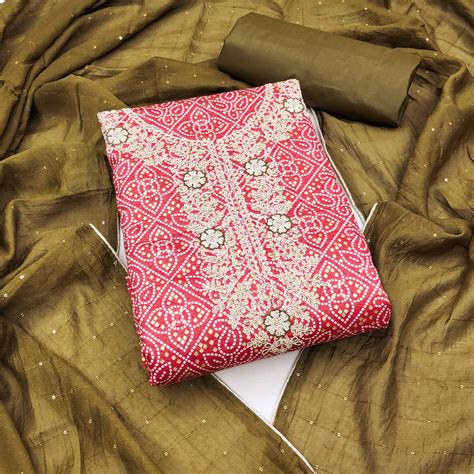 White - Green Printed Cotton Blend Dress Material