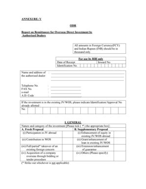 Fillable Online ANNEXURE V ODR Report on Remittances for bb - City ...