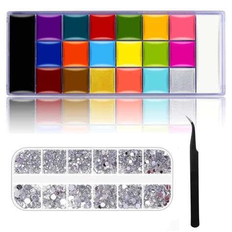 Buy Face Body Paint Set With Rhinestone Set Painting Palette Large Deep ...