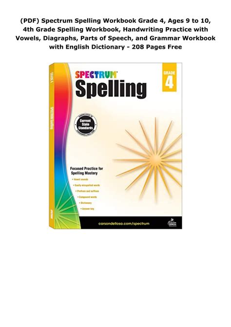 (PDF) Spectrum Spelling Workbook Grade 4, Ages 9 to 10, 4th Grade Spelling Workbook, Handwriting ...