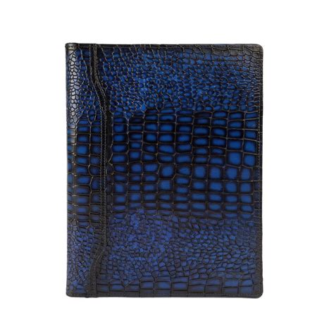 Smokey Blue Croco Leather Bi-Fold File/Document Folder Multi Pockets b