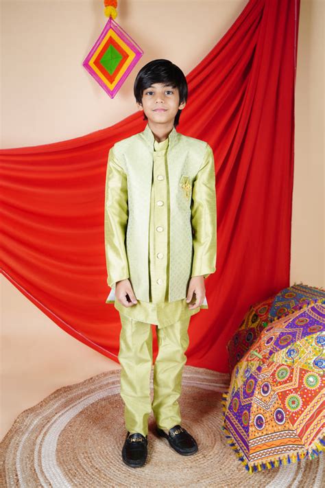 Ahhaaaa Kids Bollywood Style Print Indo-Western Sherwani Set For Boys ...