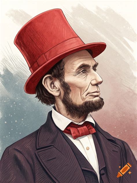 Illustration of Abraham Lincoln wearing a red top hat and red bow tie ...