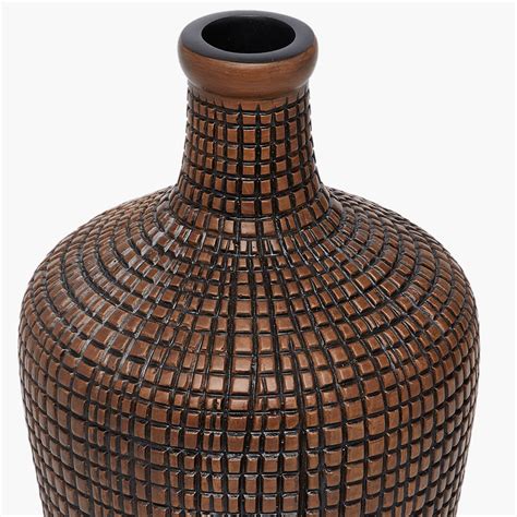 Adrian-Amelia Cube Textured Vase | Brown | Polyresin