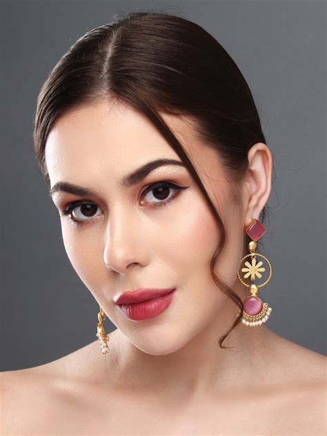 Gold-Plated Three-Tier Geometric Drop Earrings – Anvik