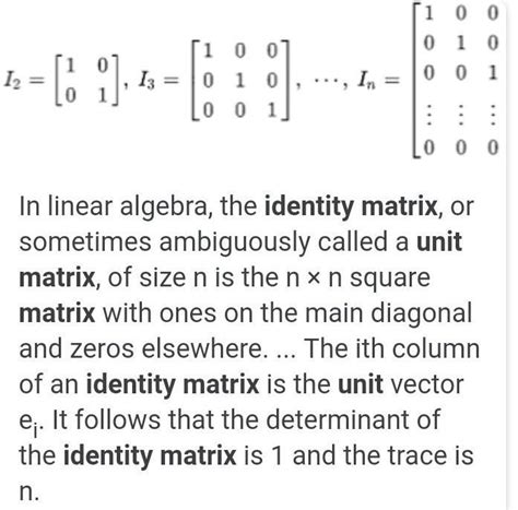 Difference between a unit matirx and identity matrix - Brainly.in