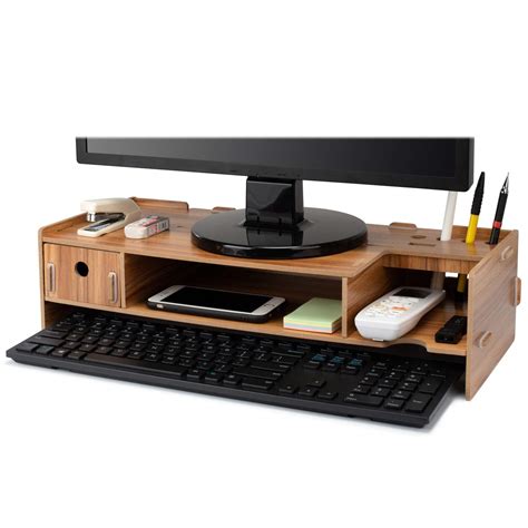 Buy Tonsmile Wood Monitor Stand, Multifunctional Wooden Office Desk ...