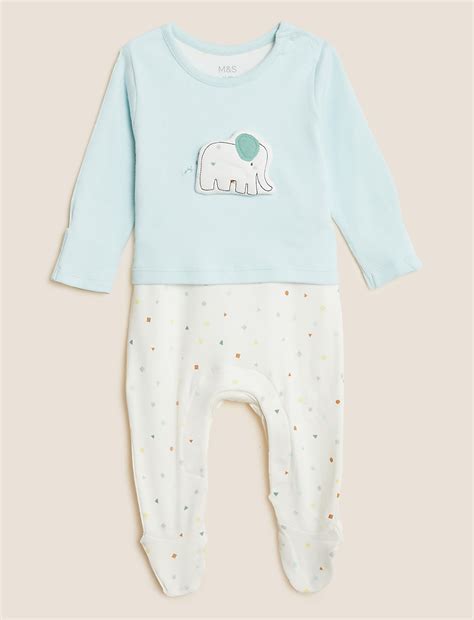 Buy Pure Cotton Elephant Sleepsuit at Marks & Spencer