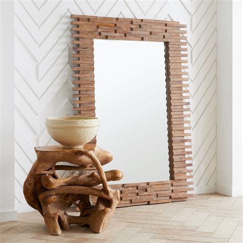 Tiled Wood Floor Mirror with Mango Wood | Wisteria