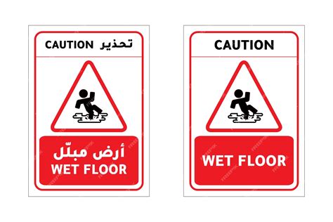 Signo de piso mojado árabe e inglés | Vector Premium