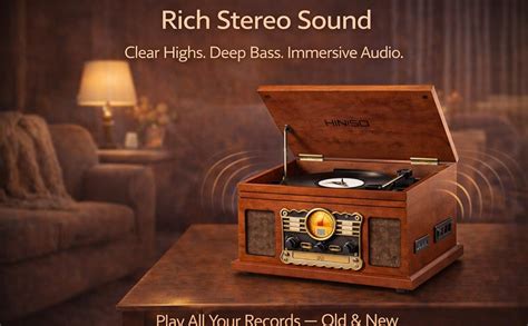 Hiniso 8-in-1 Vinyl Record Player Turntable with 2-Way Bluetooth in/Out ...
