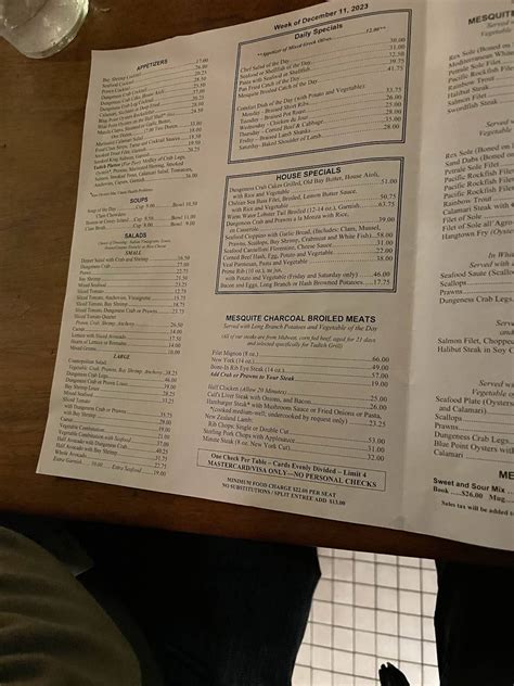Menu at Tadich Grill pub & bar, San Francisco, 240 California St