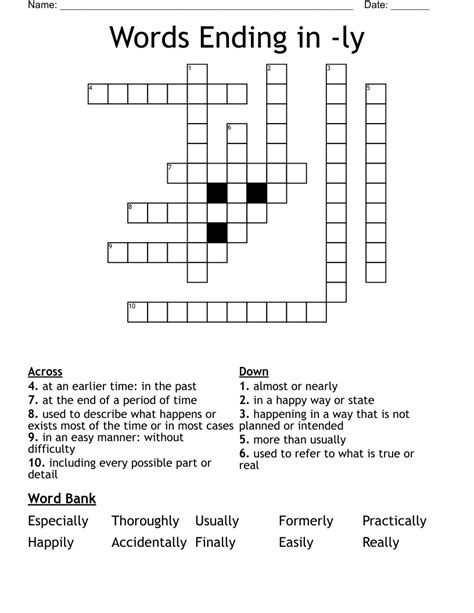 Words Ending in -ly Crossword - WordMint
