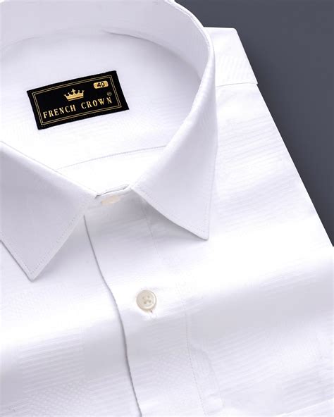Bright White Formal Textured Premium Cotton Shirt For Men