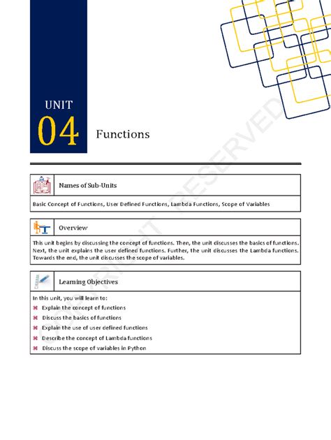 04 - Python Chapters - Functions Names of Sub-Units Basic Concept of ...