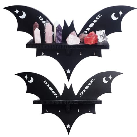 SEREIINO Bat Shelf - Spooky Goth Hanging Shelf with Hooks for Oddities ...