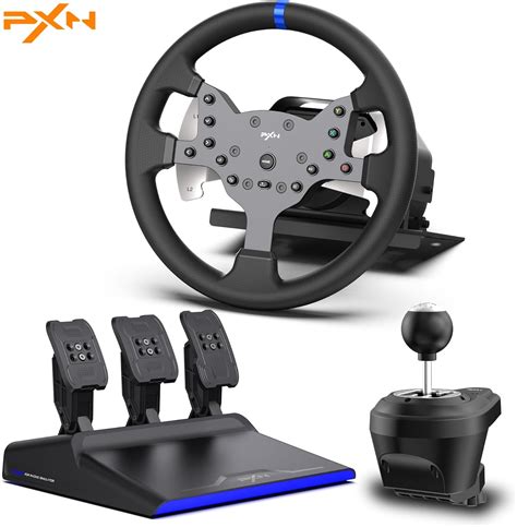 PXN V99 Gaming Racing Wheel, Driving Force Feedback Steering Wheel with Pedals and Shifter - 3 ...