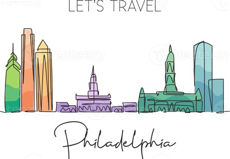 Single continuous line drawing of Philadelphia city skyline, United ...