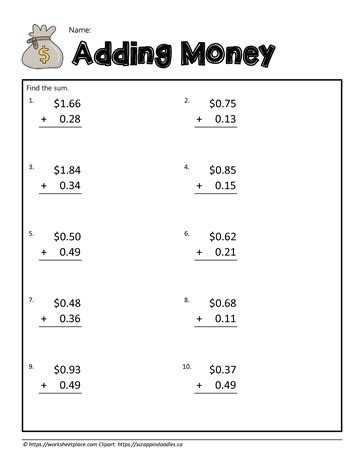Image result for Adding Money Math Worksheets