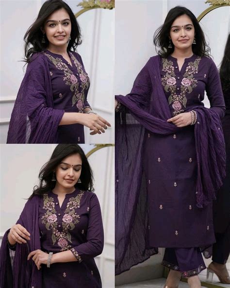 Trendy Purple Kurti With Dupatta & Bottomwear