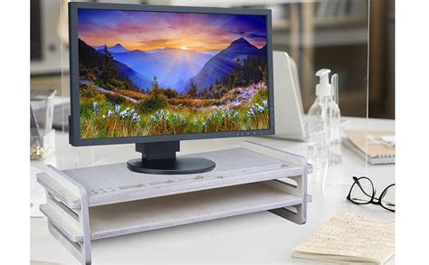 Keebori Wooden Monitor Stand Riser with Organizer Slots Ergonomic ...